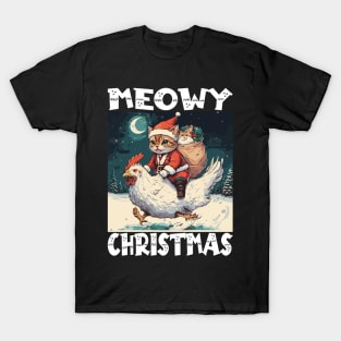 Meowy Christmas - 3, Funny Cute Cat on a Chicken T-Shirt